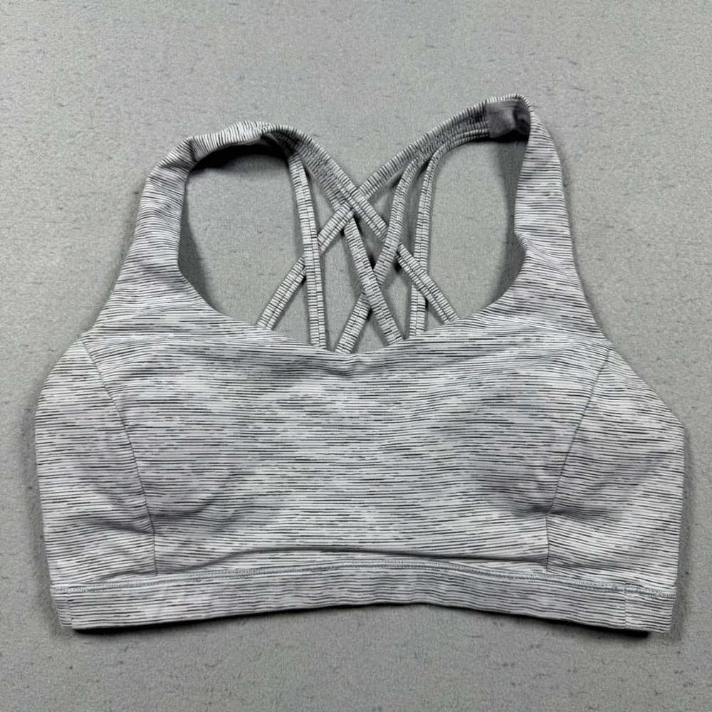 Lululemon Free To Be Wild Sports Bra Grey White Space Dye Strappy Back Yoga